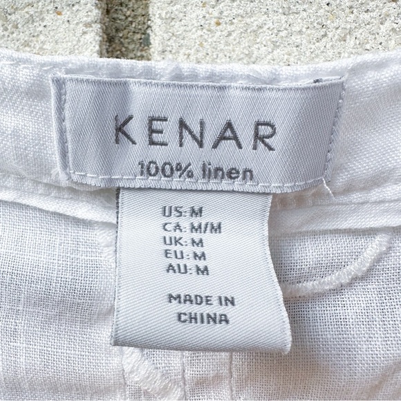 Kenar White 100% Linen Embroidered Tunic Top M V-Neck 3/4 Sleeve Boho Beach - Picture 3 of 8